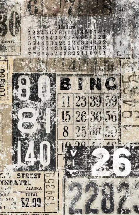 Roycycled Decoupage Paper Retired - Grunge Numbers (Bingo)