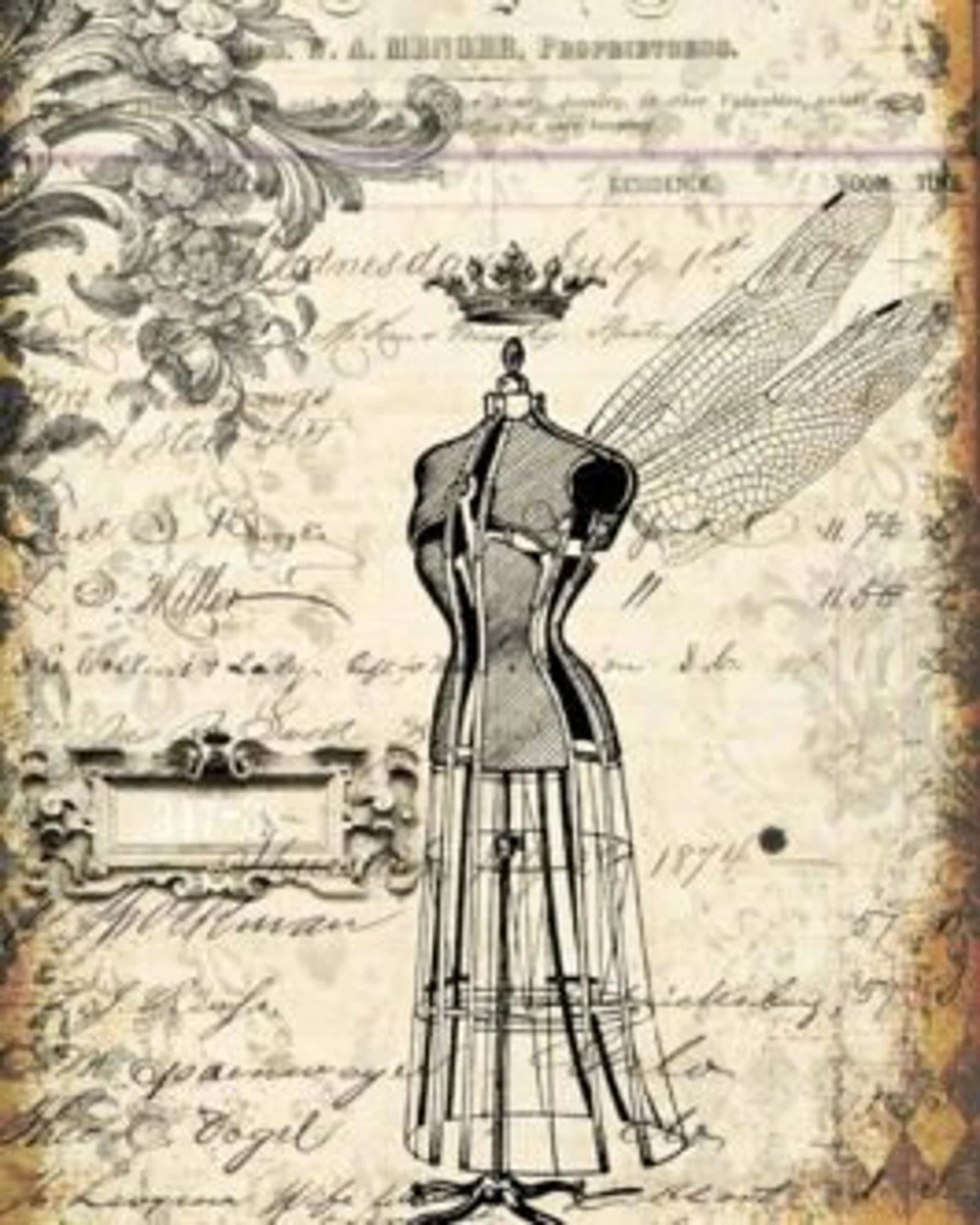 Roycycled Decoupage Paper Retired - Grunge Dress Form
